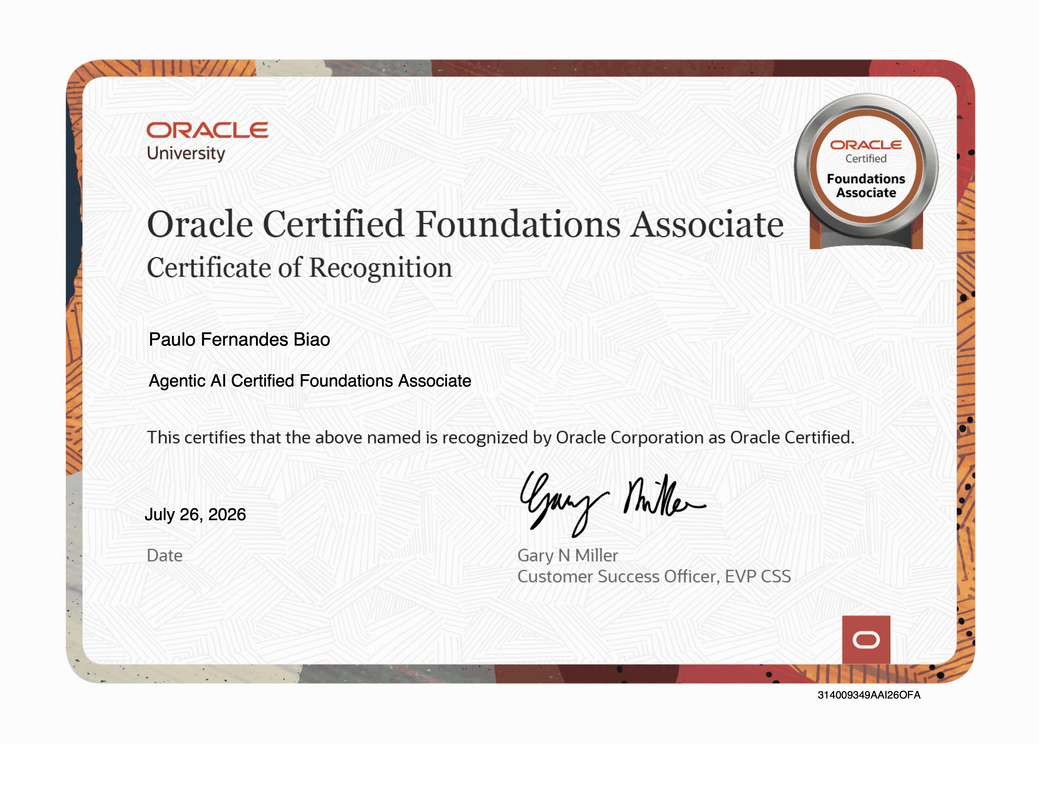 Oracle Agentic AI Certified Foundations Associate certificate